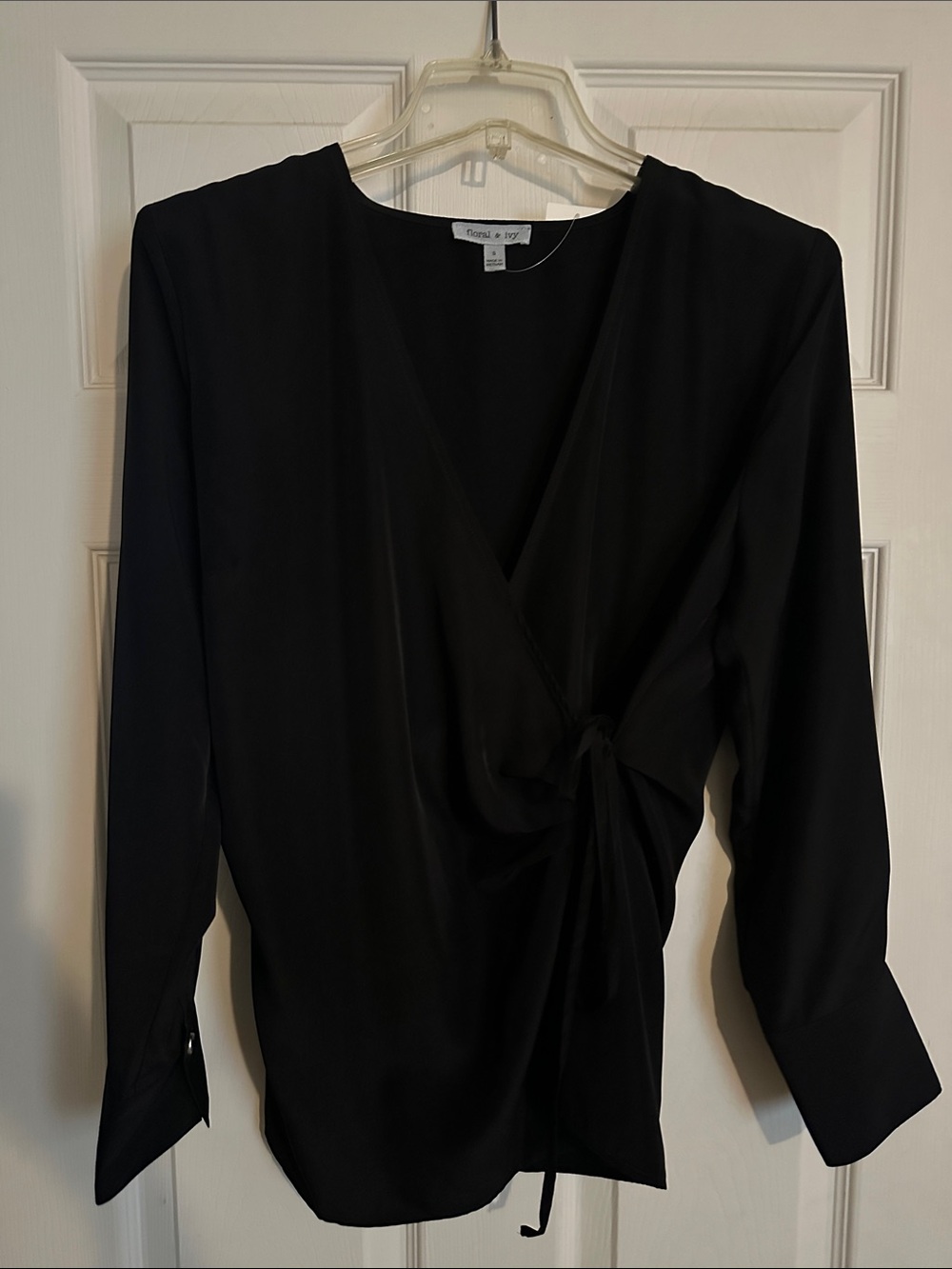 Elegant silky Black Wrap Blouse with Side Tie